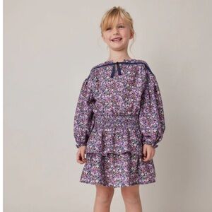 TOCOTO VINTAGE Girls OUTFIT Purple Floral Tiered skirt with Smocked Waist